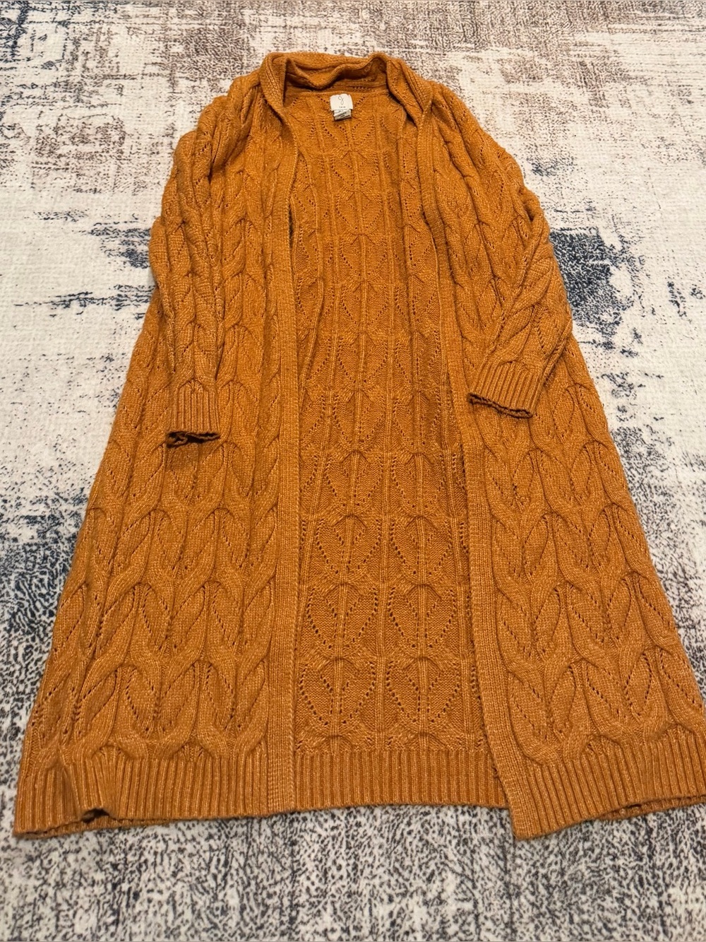 Joie Cable Knit Long Open-Front Cardigan - Mustard